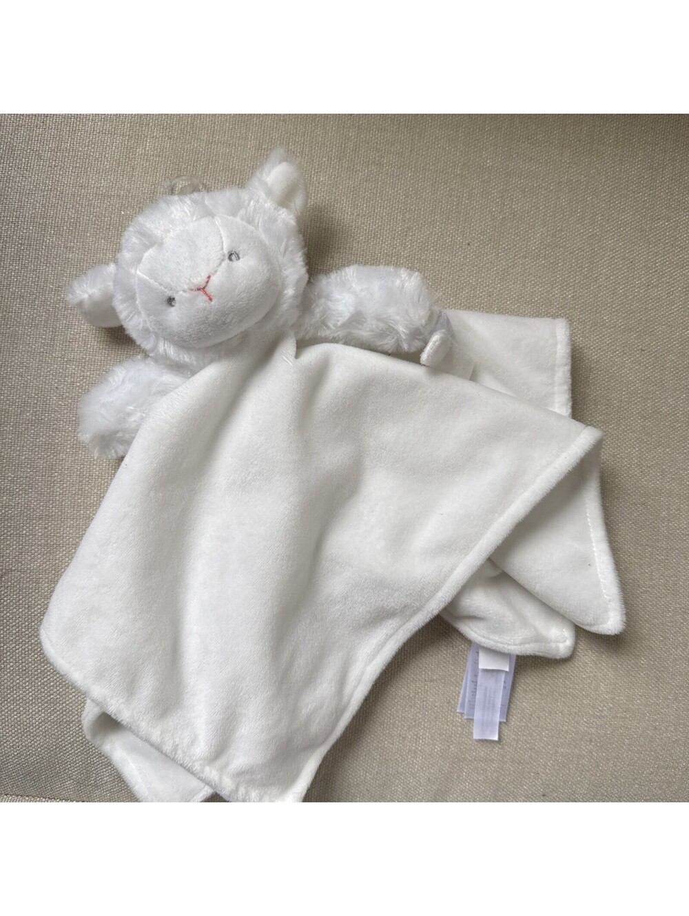 Carter's White Lamb Sheep Lovey Security Blanket w/Pacifier Holder 14"×14"